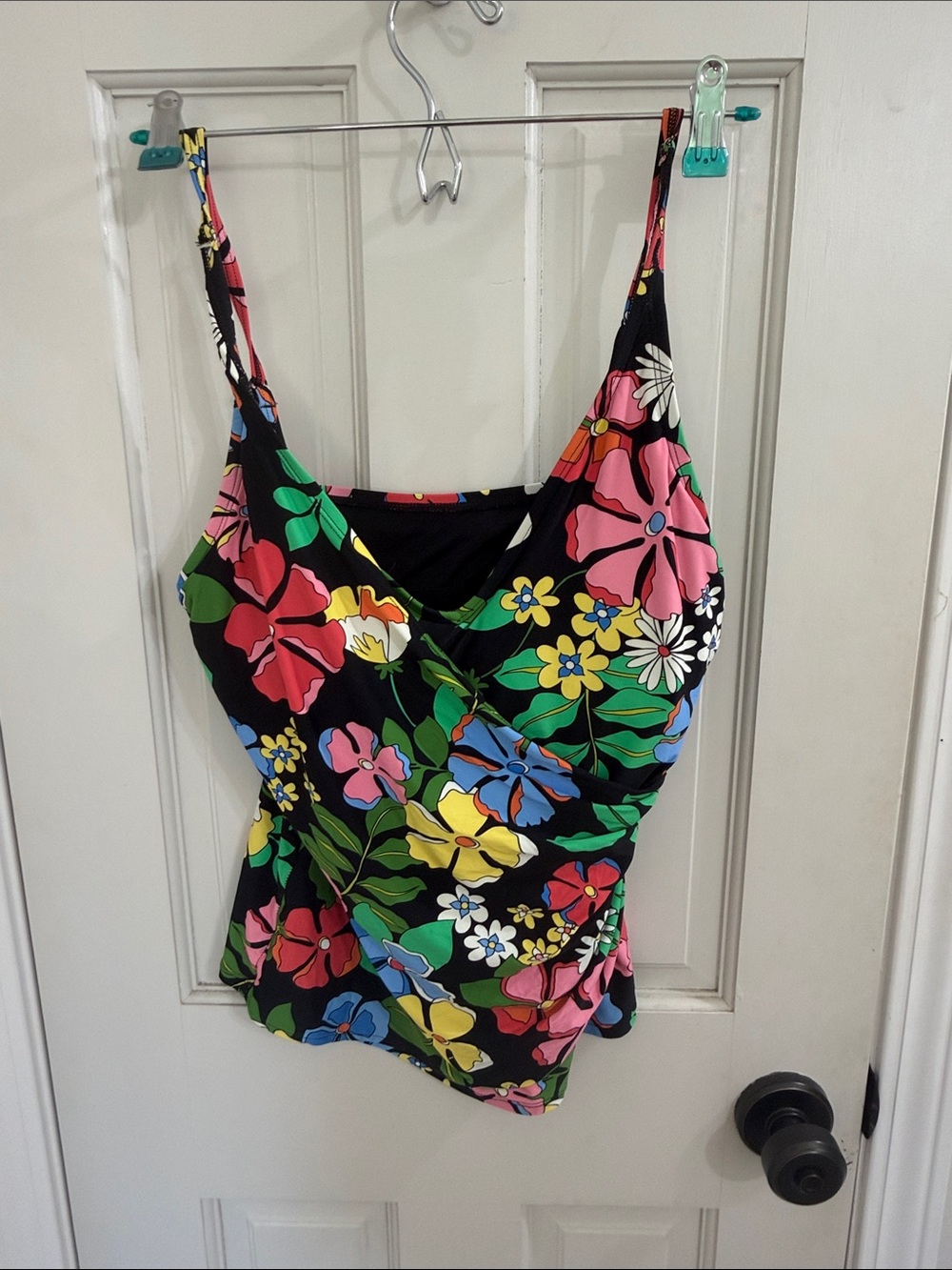 Beach House Black Floral Camisole with Pink, Yellow and Blue Flowers